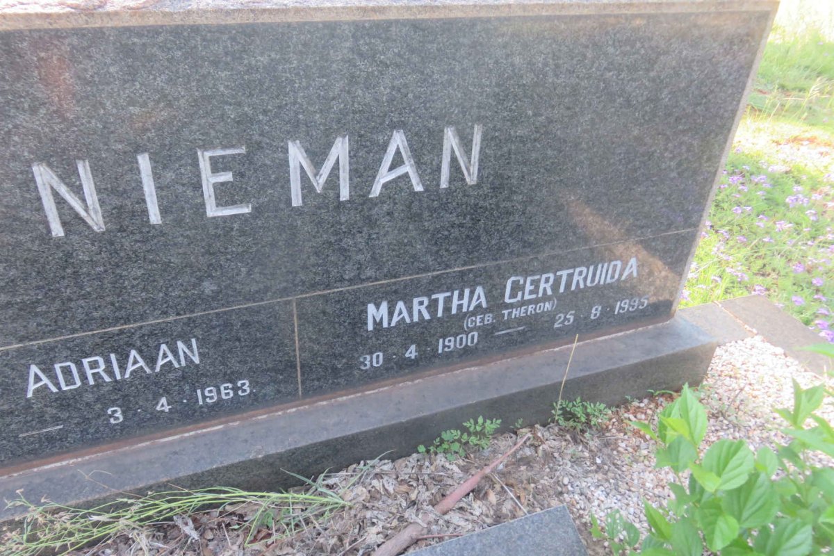 NIEMAN Willem Adriaan 1905-1963 &amp; Martha Gertruida THERON 1900-1995