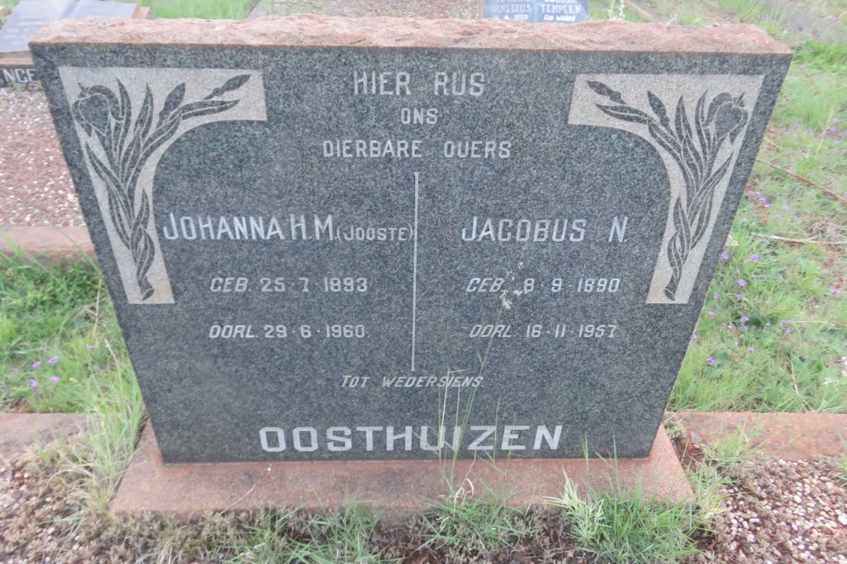 OOSTHUIZEN Jacobus N. 1890-1957 &amp; Johanna H.M. JOOSTE 1893-1960