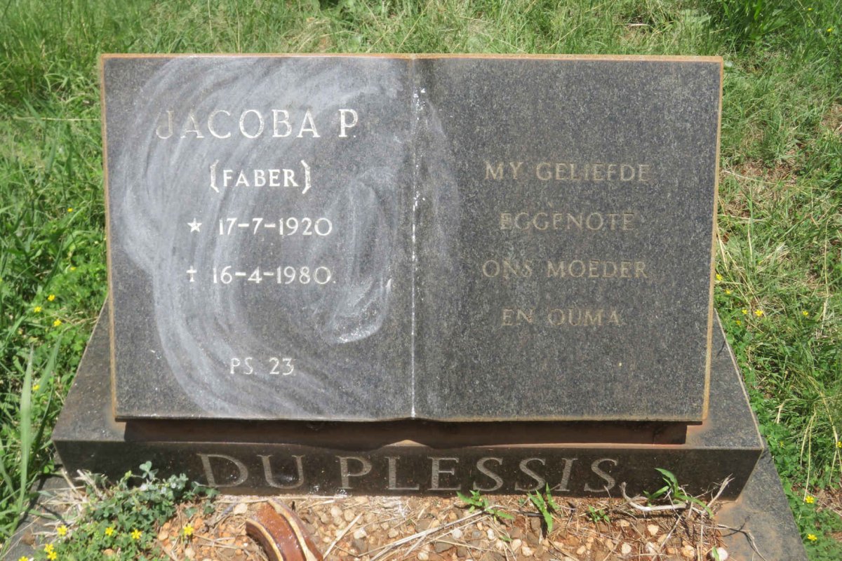 PLESSIS Jacoba P., du nee FABER 1920-1980