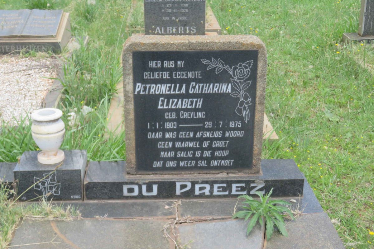 PREEZ Petronella Catharina Elizabeth, du nee GREYLING 1903-1975