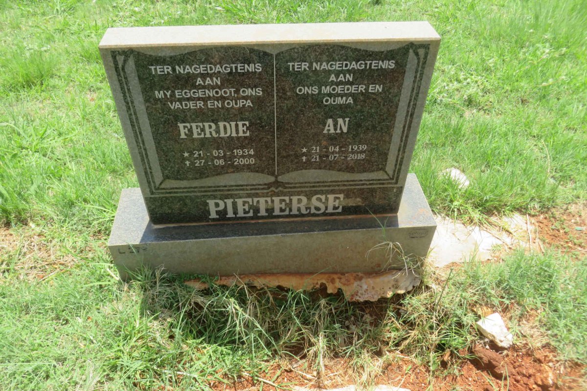 PIETERSE Ferdie 1934-2000 &amp; An 1939-2018