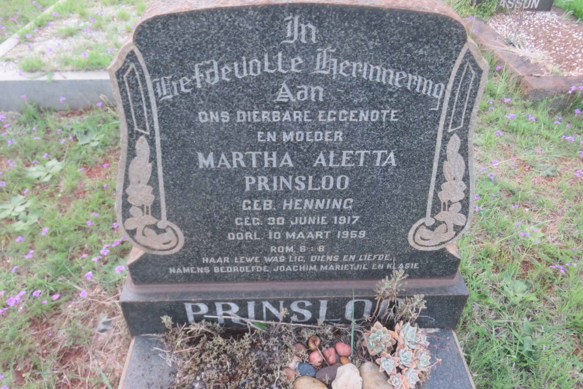 PRINSLOO Martha Aletta nee HENNING 1917-1959