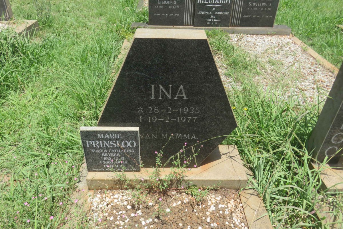 PRINSLOO Maria Catharina nee BEYERS 1915-2003 :: PRINSLOO Ina 1935-1977