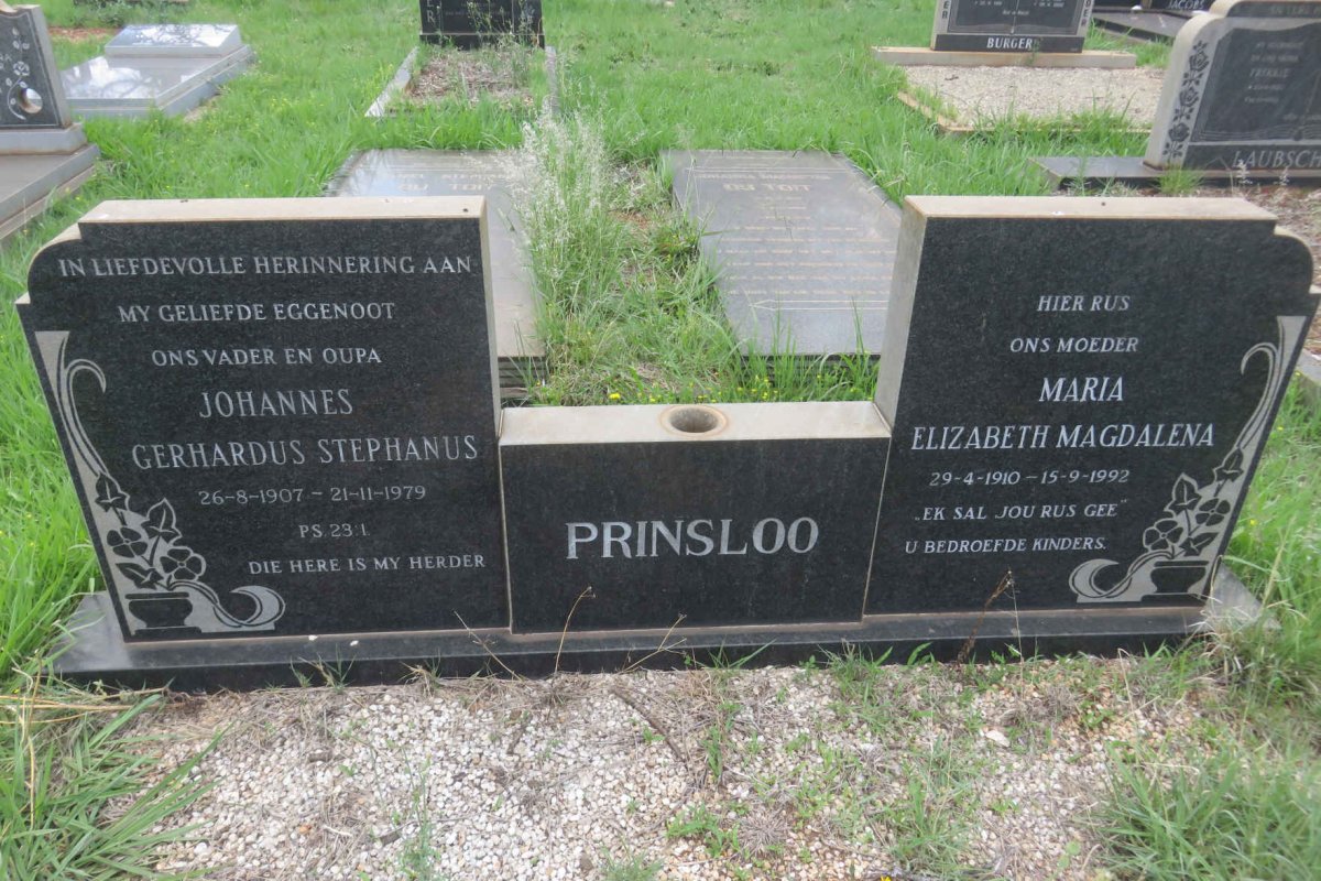 PRINSLOO Johannes Gerhardus Stephanus 1907-1979 &amp; Maria Elizabeth Magdalena 1910-1992