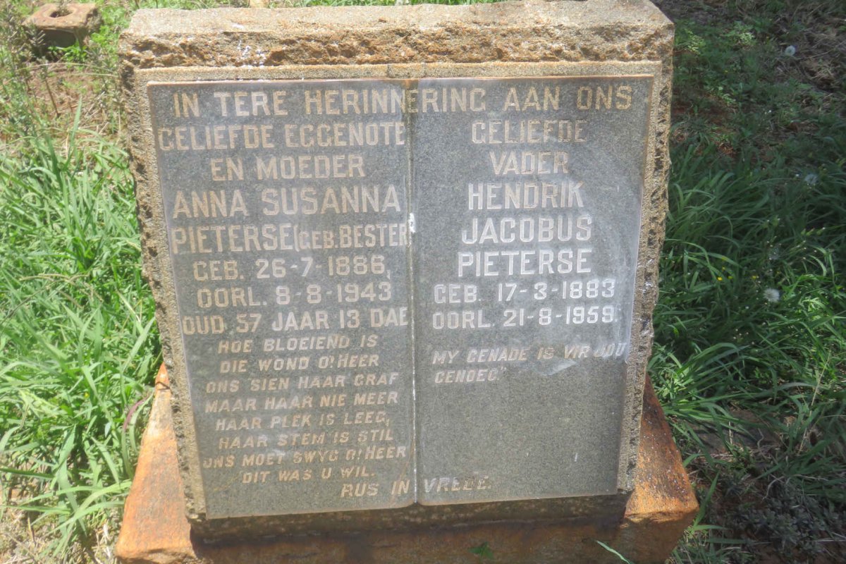 PIETERSE Hendrik Jacobus 1883-1959 &amp; Anna Susanna BESTER 1886-1943