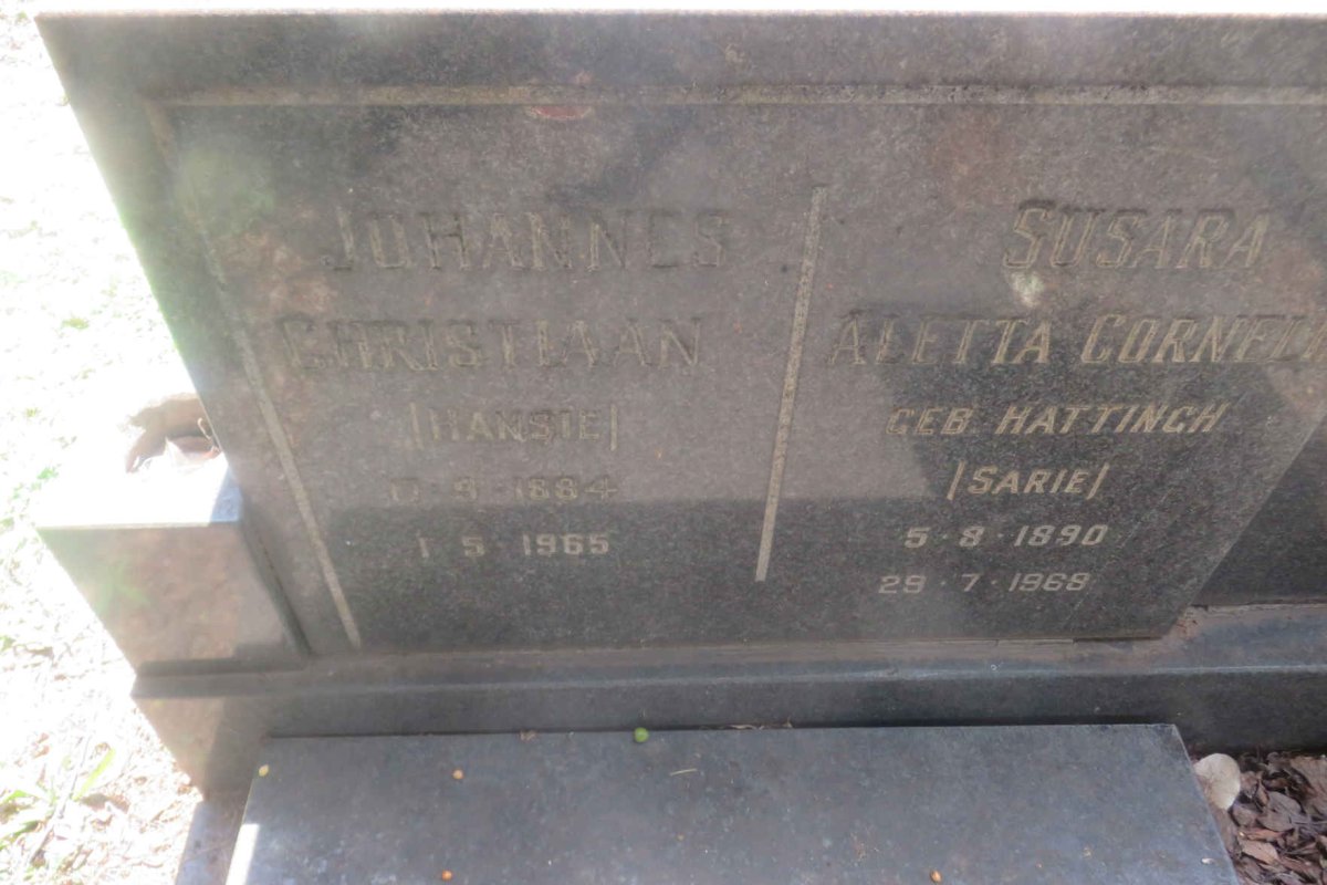PLESSIS Johannes Christiaan, du 1884-1965 &amp; Susara Aletta Cornelia HATTINGH 1890-196?
