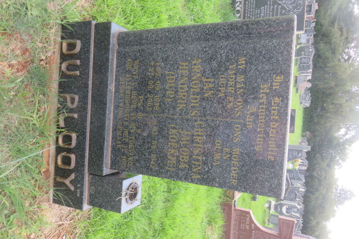 PLOOY Jan Arnoldus Hendrik, du 1938-2003 &amp; Christina Jacoba 1942-