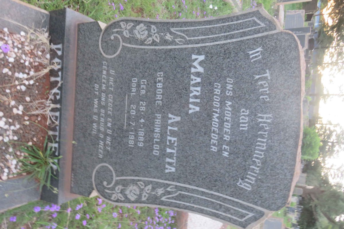 POTGIETER Maria Aletta nee PRINSLOO 1889-1981