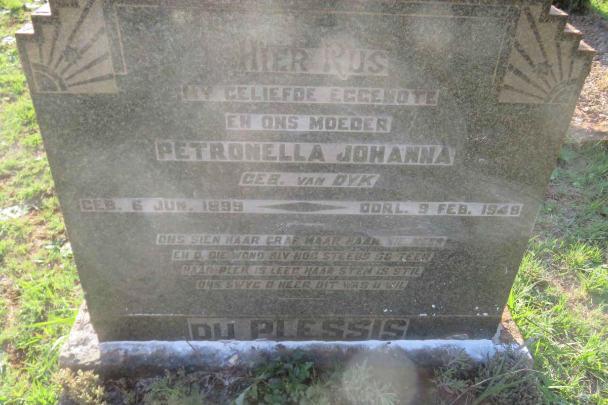 PLESSIS Petronella Johanna, du nee VAN DYK 1899-1948