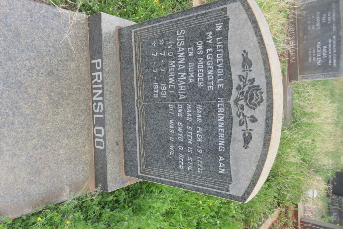 PRINSLOO Susanna Maria nee V.D. MERWE 1931-1979