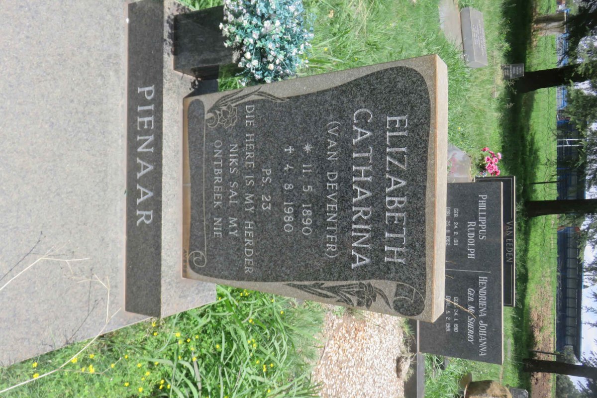PIENAAR Elizabeth Catharina nee VAN DEVENTER 1890-1980