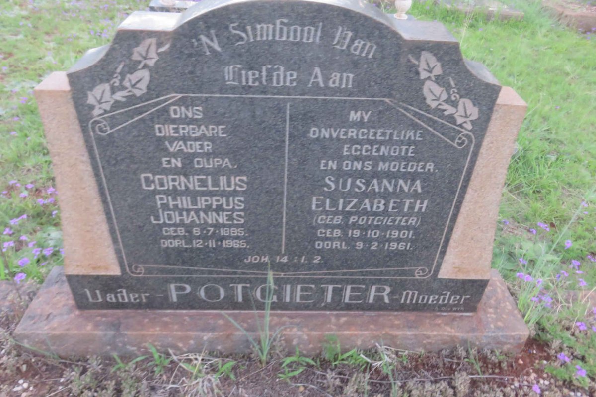 POTGIETER Cornelius Philippus Johannes 1885-1965 &amp; Susanna Elizabeth POTGIETER 1901-1961