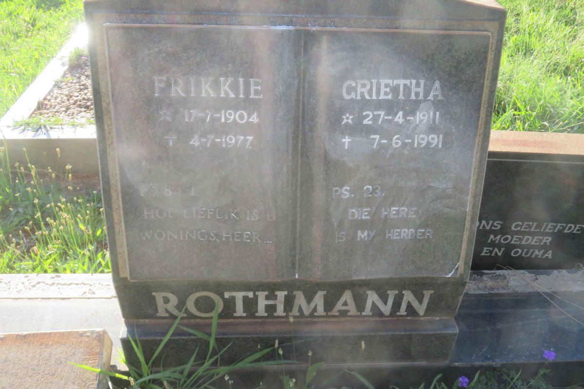 ROTHMANN Frikkie 1904-1977 &amp; Grietha 1911-1991