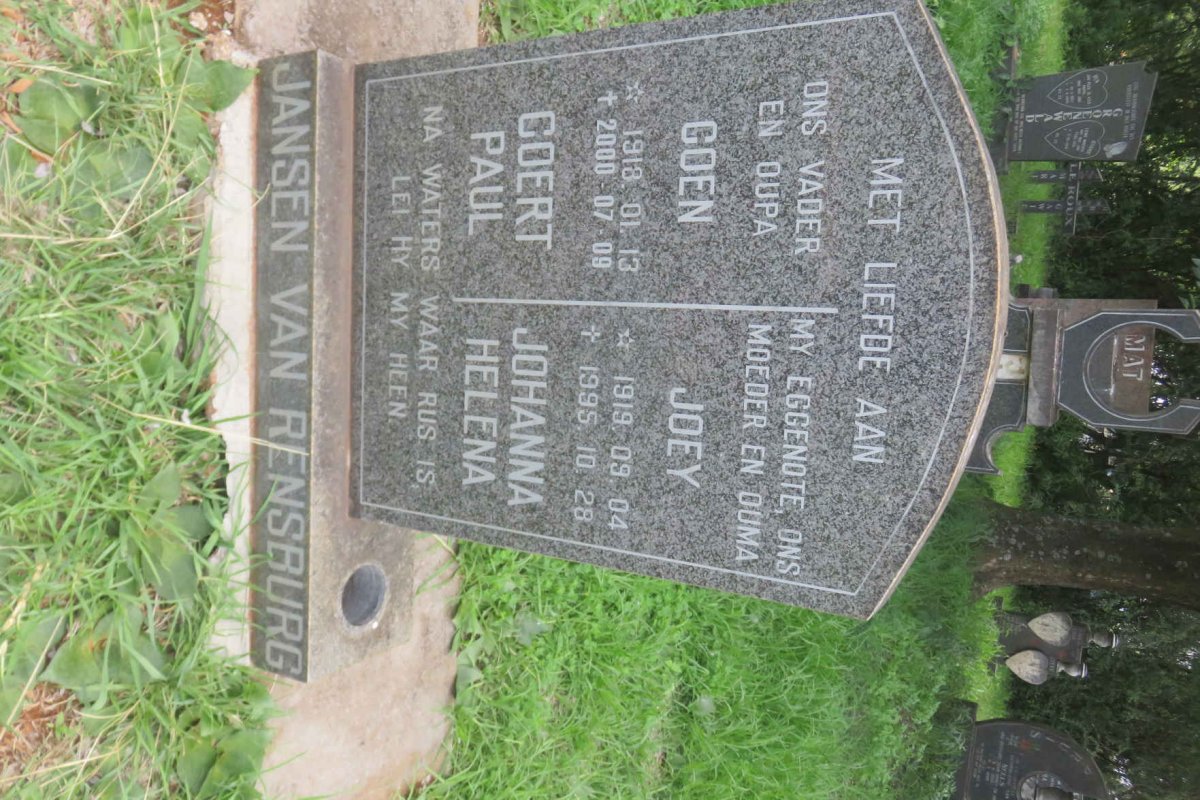 RENSBURG Coert Paul, Jansen van 1913-2000 &amp; Johanna Helena 1919-1995