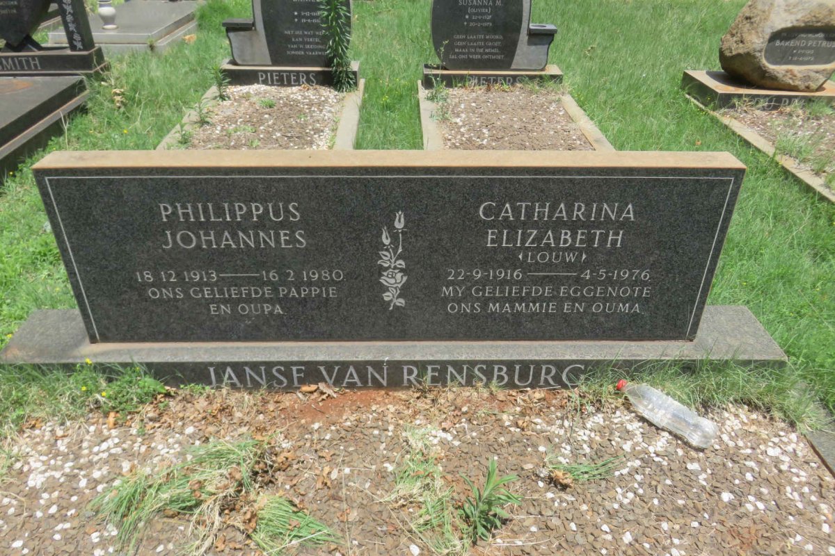 RENSBURG Philippus Johannes, Janse van 1913-1980 &amp; Catharina Elizabeth LOUW 1916-1976