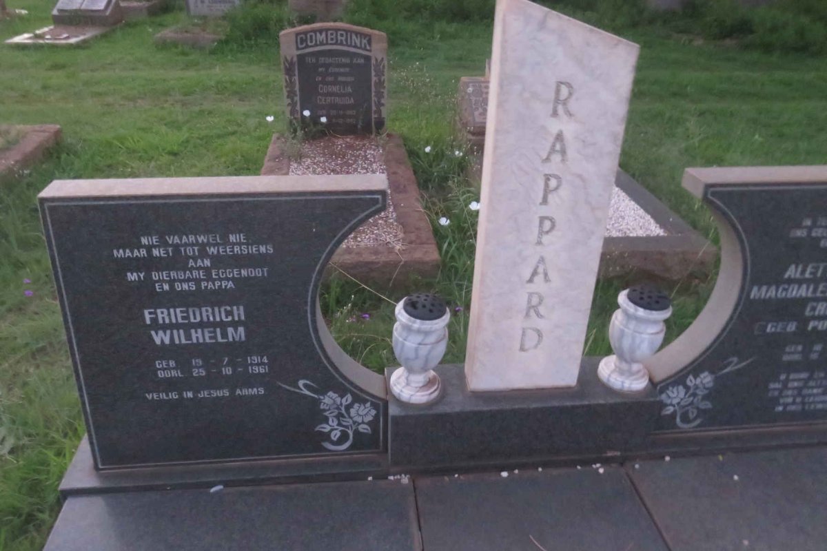 RAPPARD Friedrich Wilhelm 1914-1961 &amp; Aletta Susara Dorothea CRONJE nee POTGIETER 1919-1996