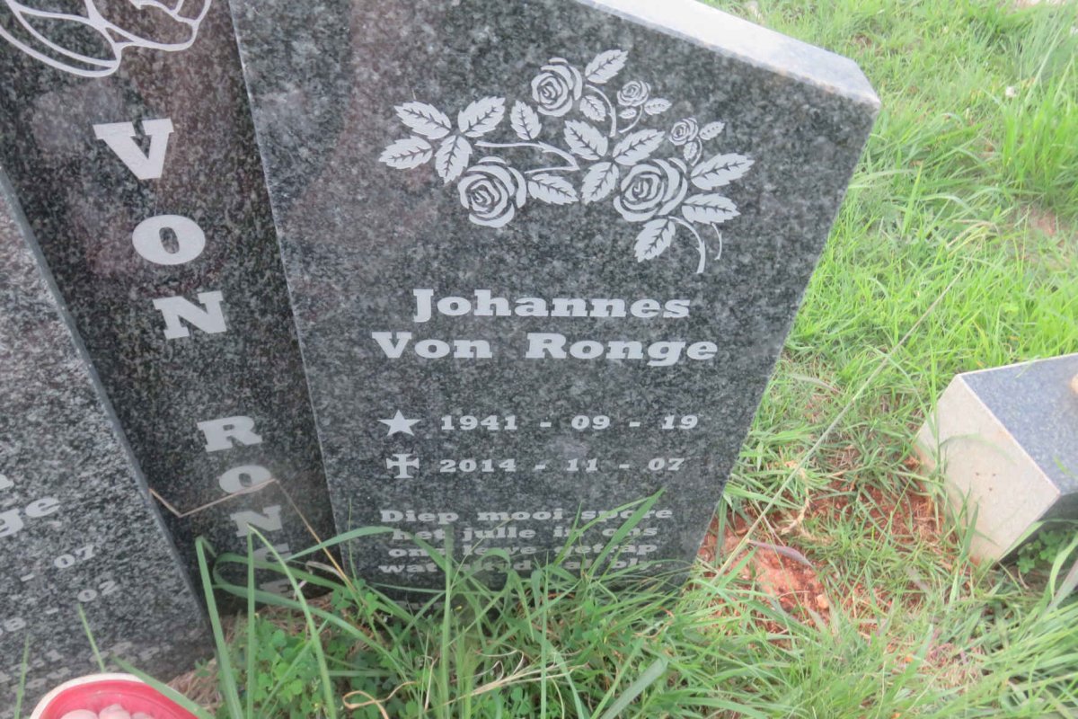 RONGE Johannes, von 1941-2014 &amp; Petronella 1944-2013