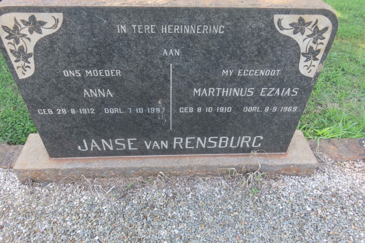 RENSBURG Marthinus Ezaias, Janse van 1910-1969 &amp; Anna 1912-1997