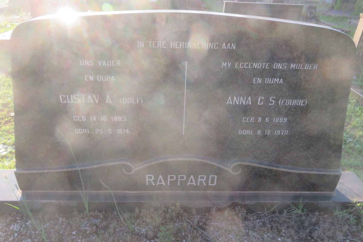 RAPPARD Gustav A. 1883-1974 &amp; Anna C.S. FOURIE 1889-1970