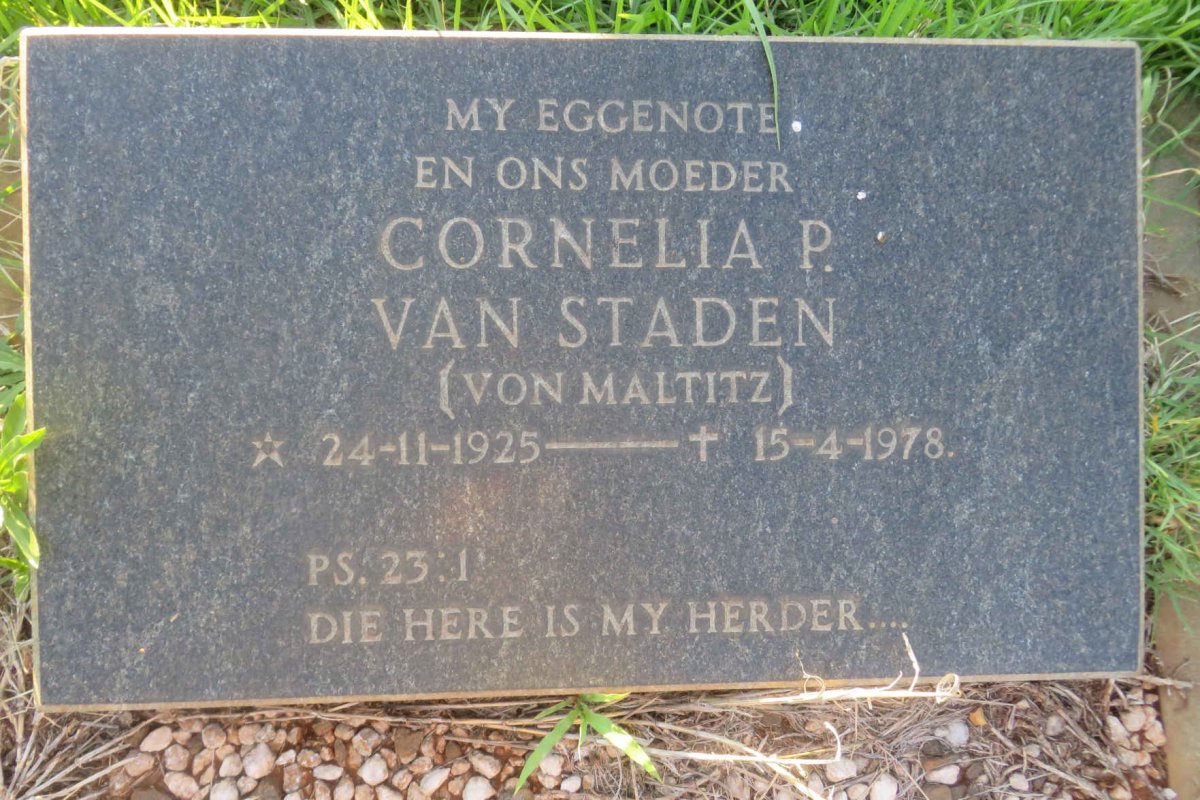 STADEN Cornelia P., van nee VON MALTITZ 1925-1978