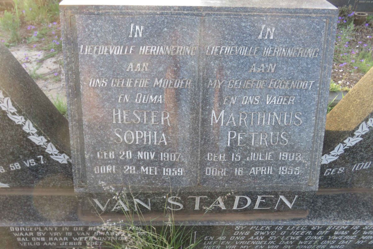 STADEN Marthinus Petrus, van 1903-1955 &amp; Hester Sophia 1907-1959