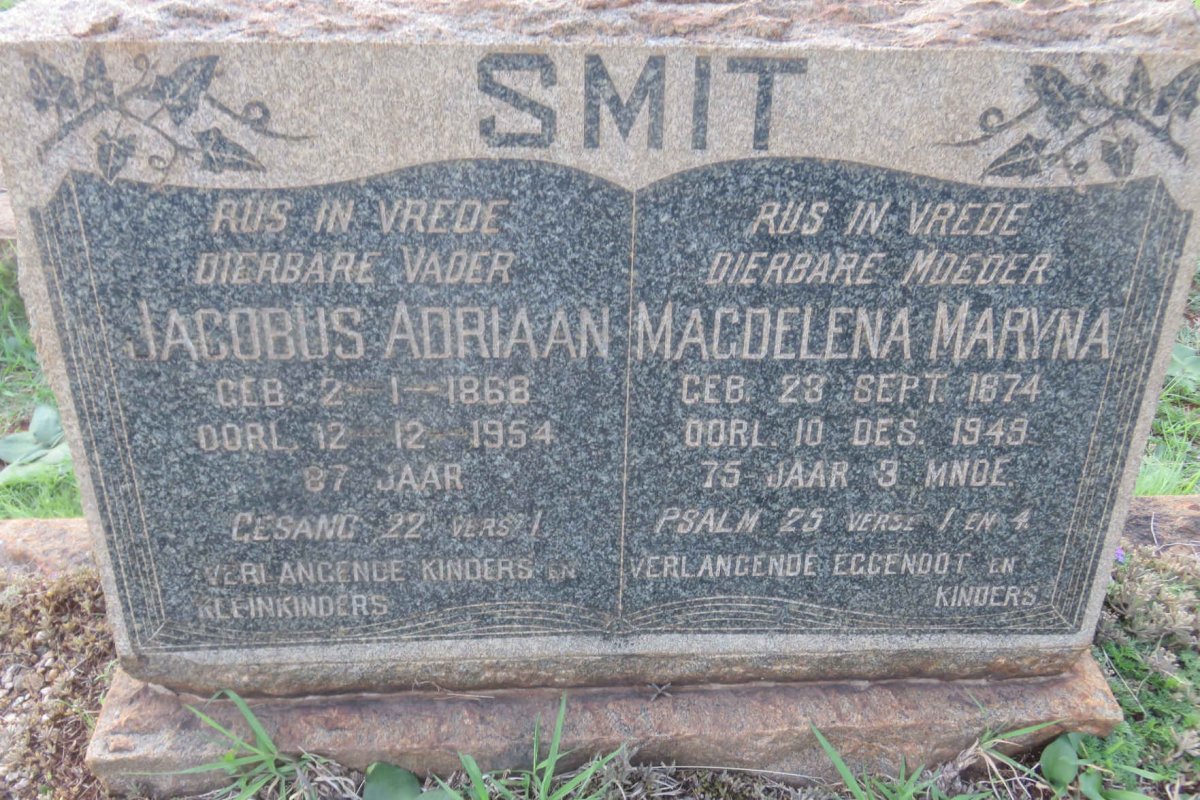 SMIT Jacobus Adriaan 1868-1954 &amp; Magdalena Maryna 1874-1949