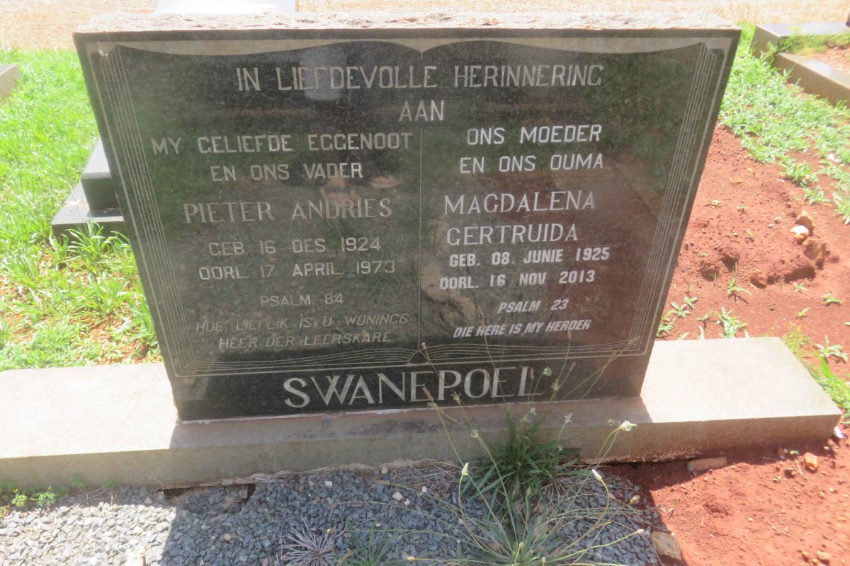 SWANEPOEL Pieter Andries 1924-1973 &amp; Magdalena Gertruida 1925-1913