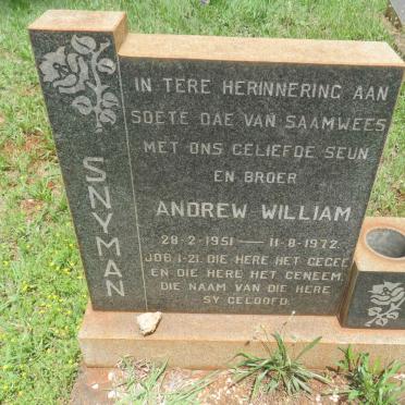SNYMAN Andrew William 1951-1972