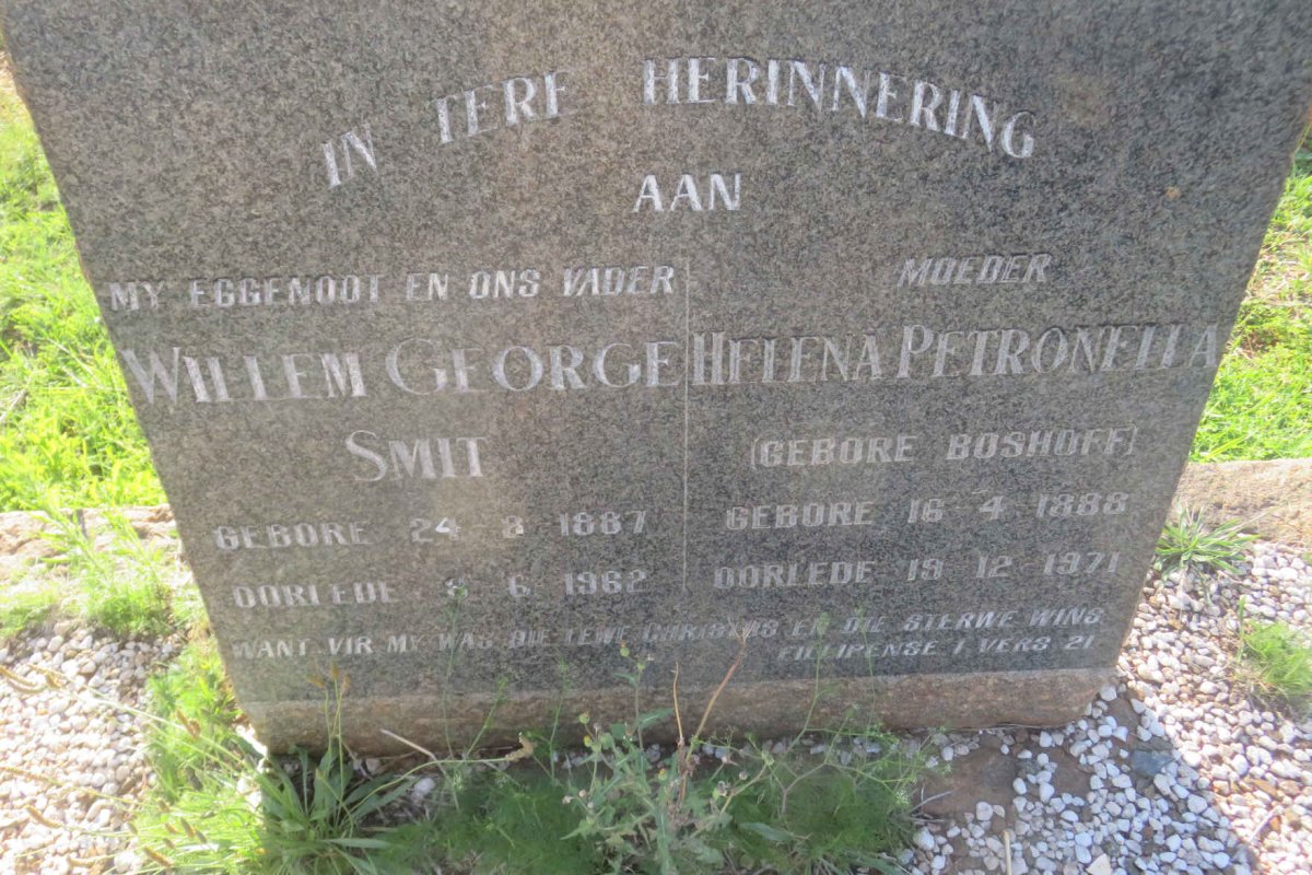 SMIT Willem George 1887-1962 &amp; Helena Petronella BOSHOFF 1888-1971