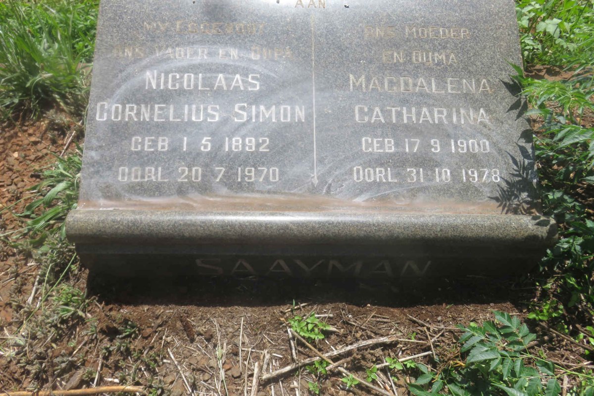 SAAYMAN Nicolaas Cornelius Simon 1892-1970 &amp; Magdalena Catharina 1900-1978