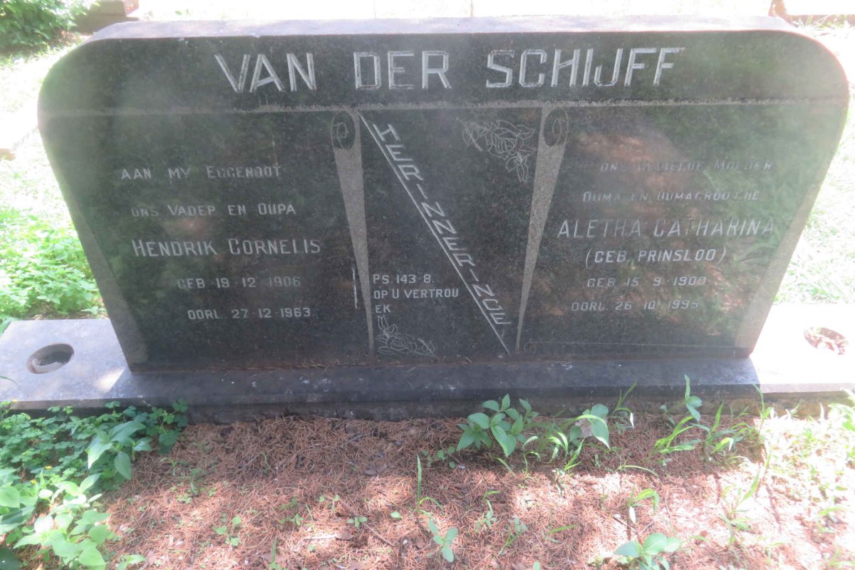 SCHIJFF Hendrik Cornelis, van der 1906-1963 &amp; Aletha Catharina PRINSLOO 1909-1995