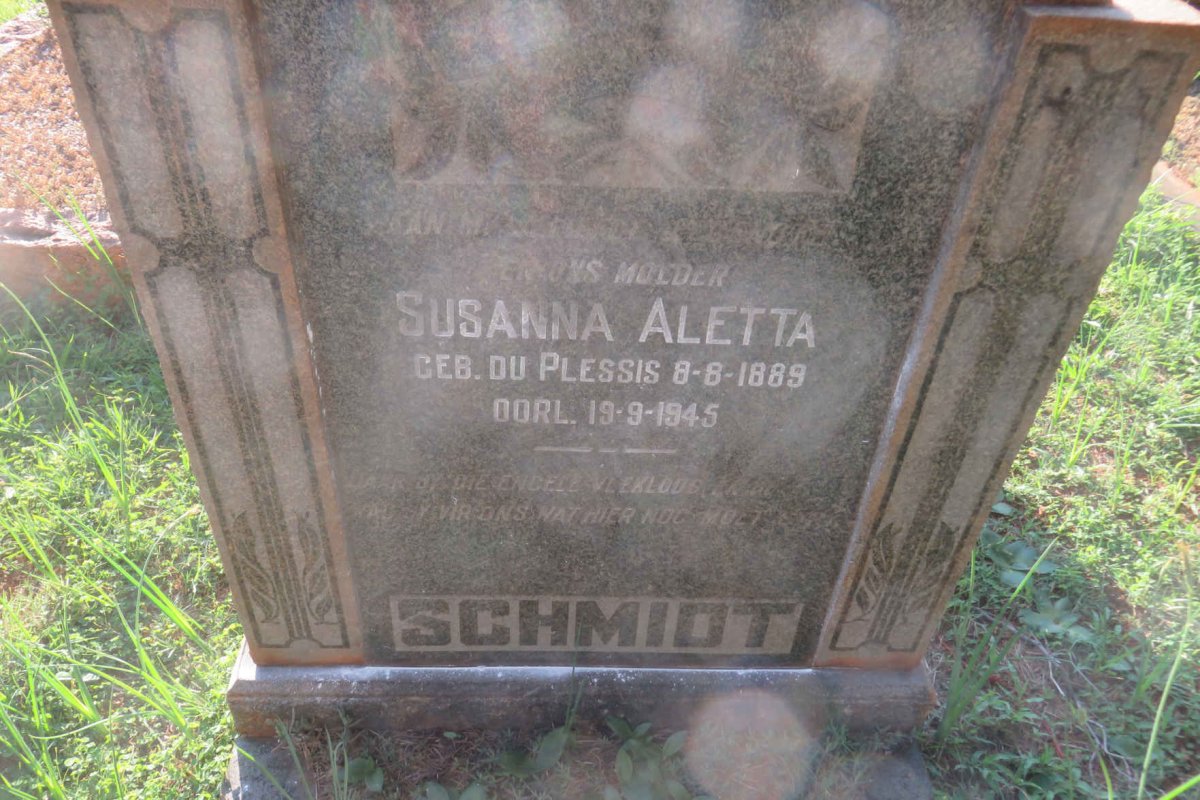 SCHMIDT Susanna Aletta nee DU PLESSIS 1889-1945