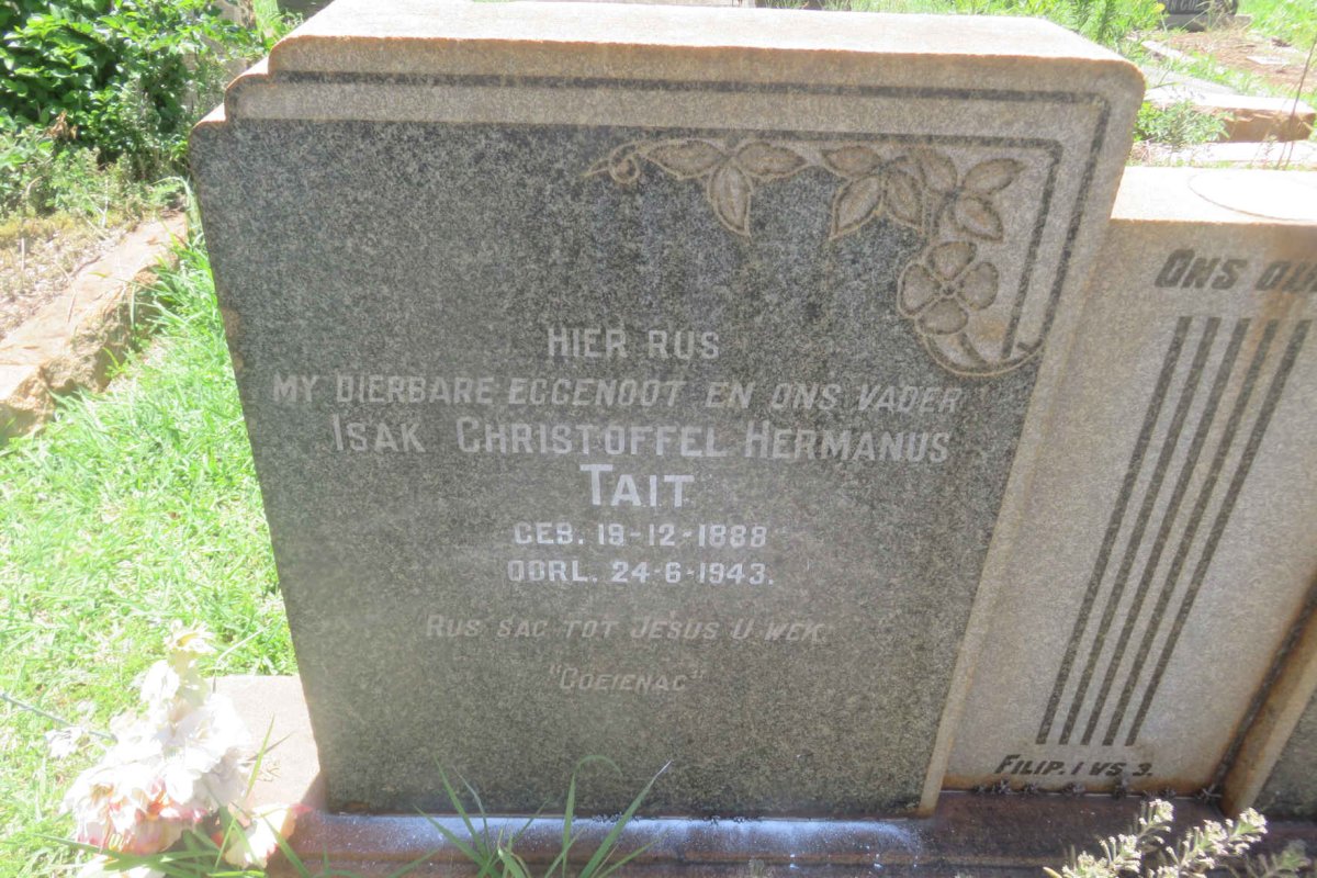 TAIT Isak Christoffel Hermanus 1888-1943 &amp; Fransina Christina VERMAAK  1888-1962