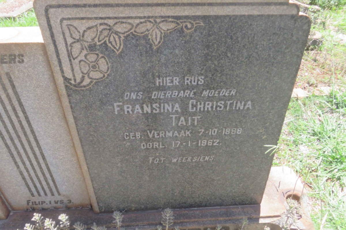 TAIT Isak Christoffel Hermanus 1888-1943 &amp; Fransina Christina VERMAAK  1888-1962