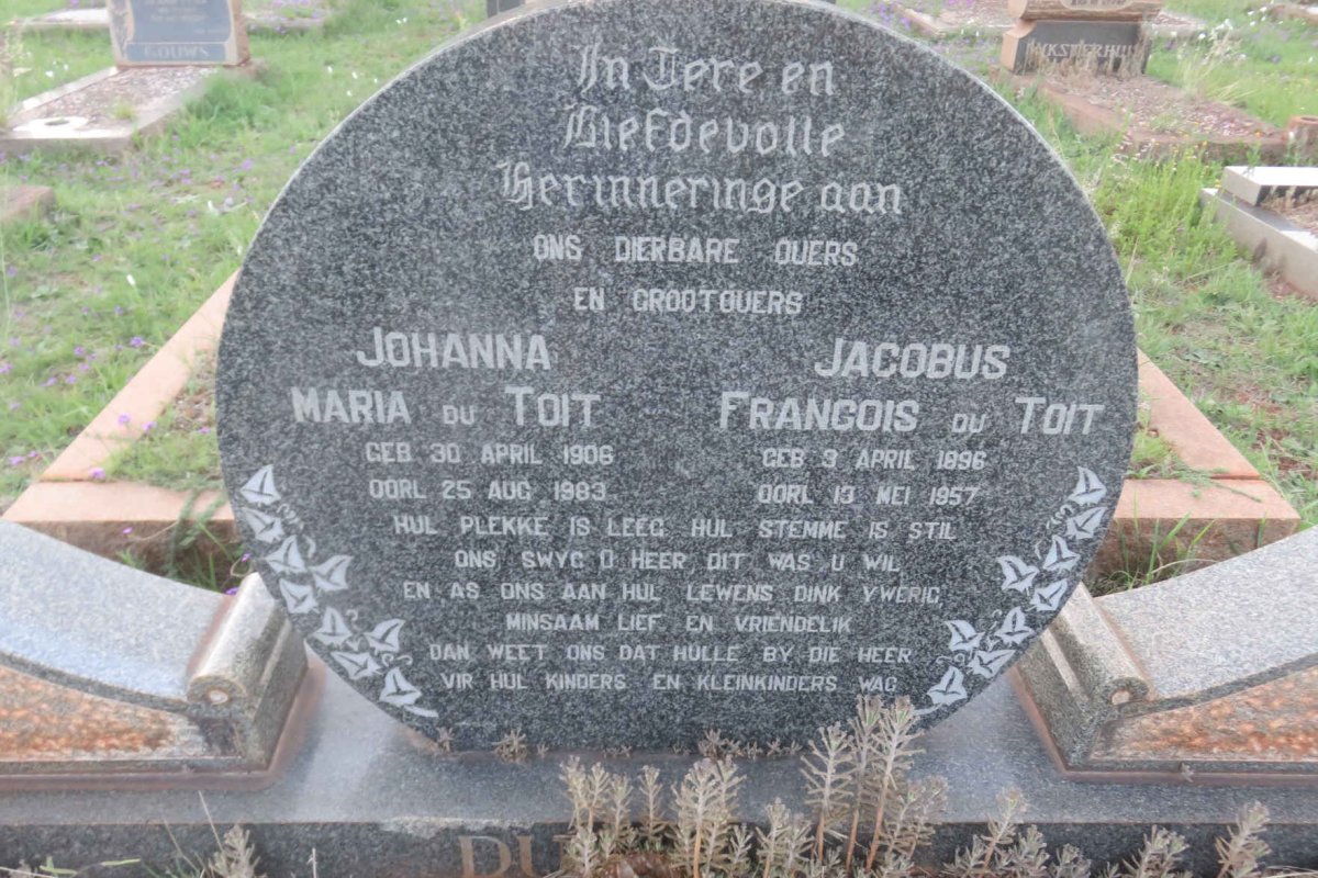 TOIT Jacobus Francois, du 1896-1957 &amp; Johanna Maria 1906-1983