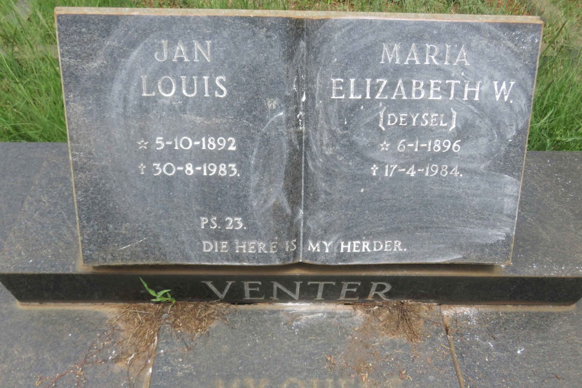 VENTER Jan Louis 1892-1983 &amp; Maria Elizabeth W. DEYSEL 1896-1984