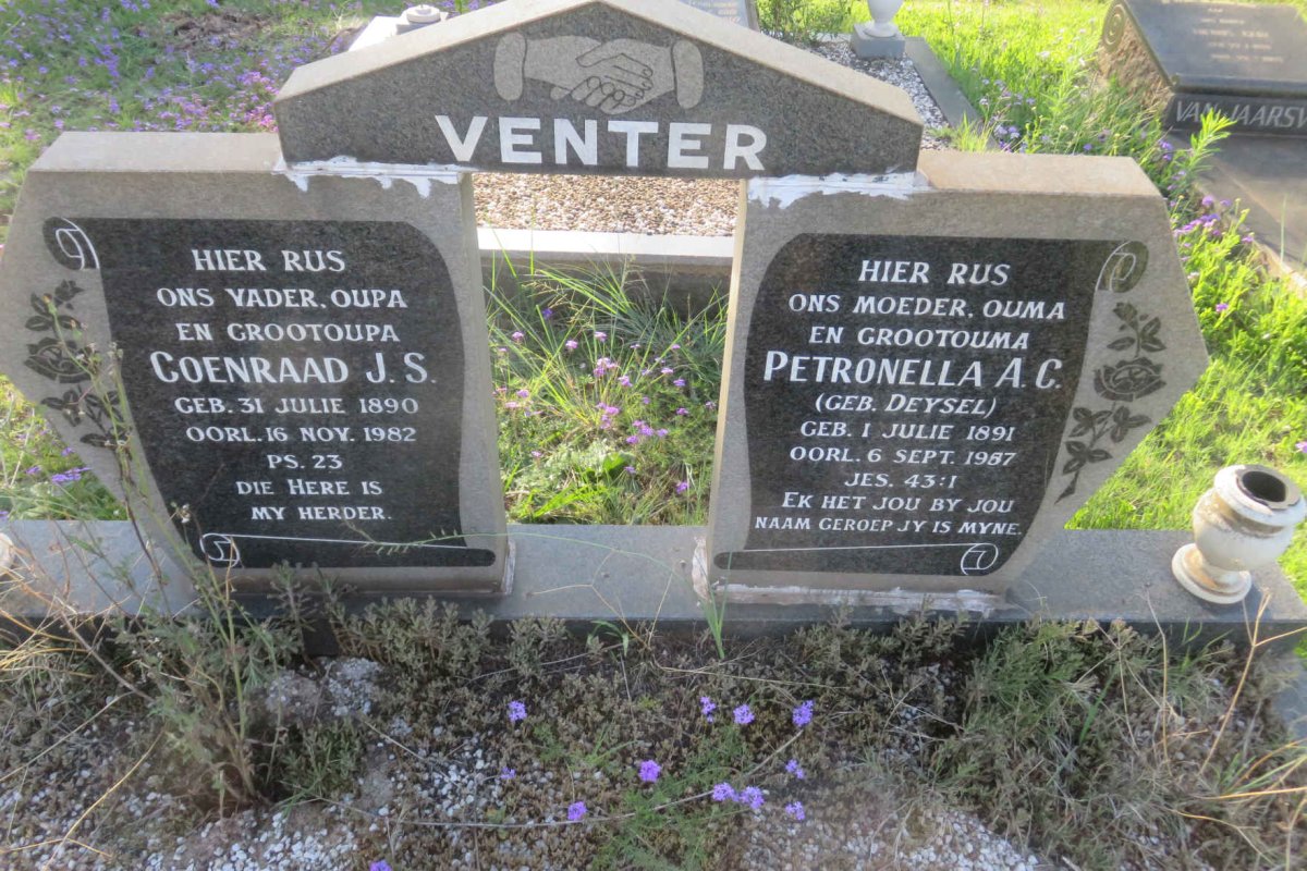 VENTER Coenraad J.S. 1890-1982 & Petronella A.C. DEYSEL 1891-1987
