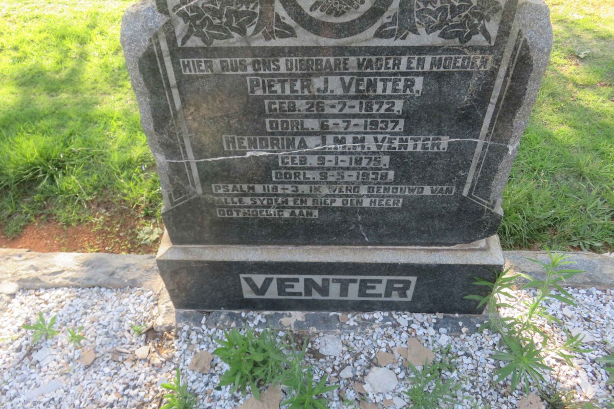 VENTER Pieter J. 1872-1937 &amp; Hendrina J.M.M. 1875-1938