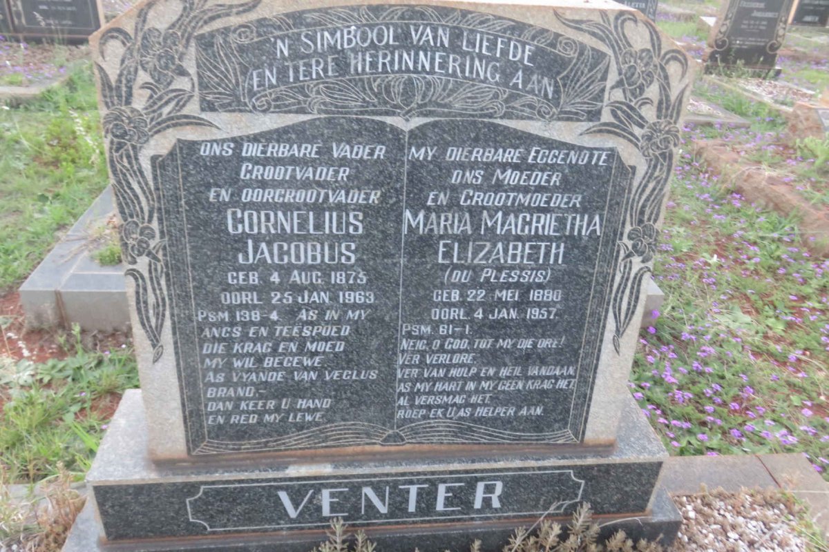 VENTER Cornelius Jacobus 1875-1963 &amp; Maria Magrietha Elizabeth DU PLESSIS 1880-1957
