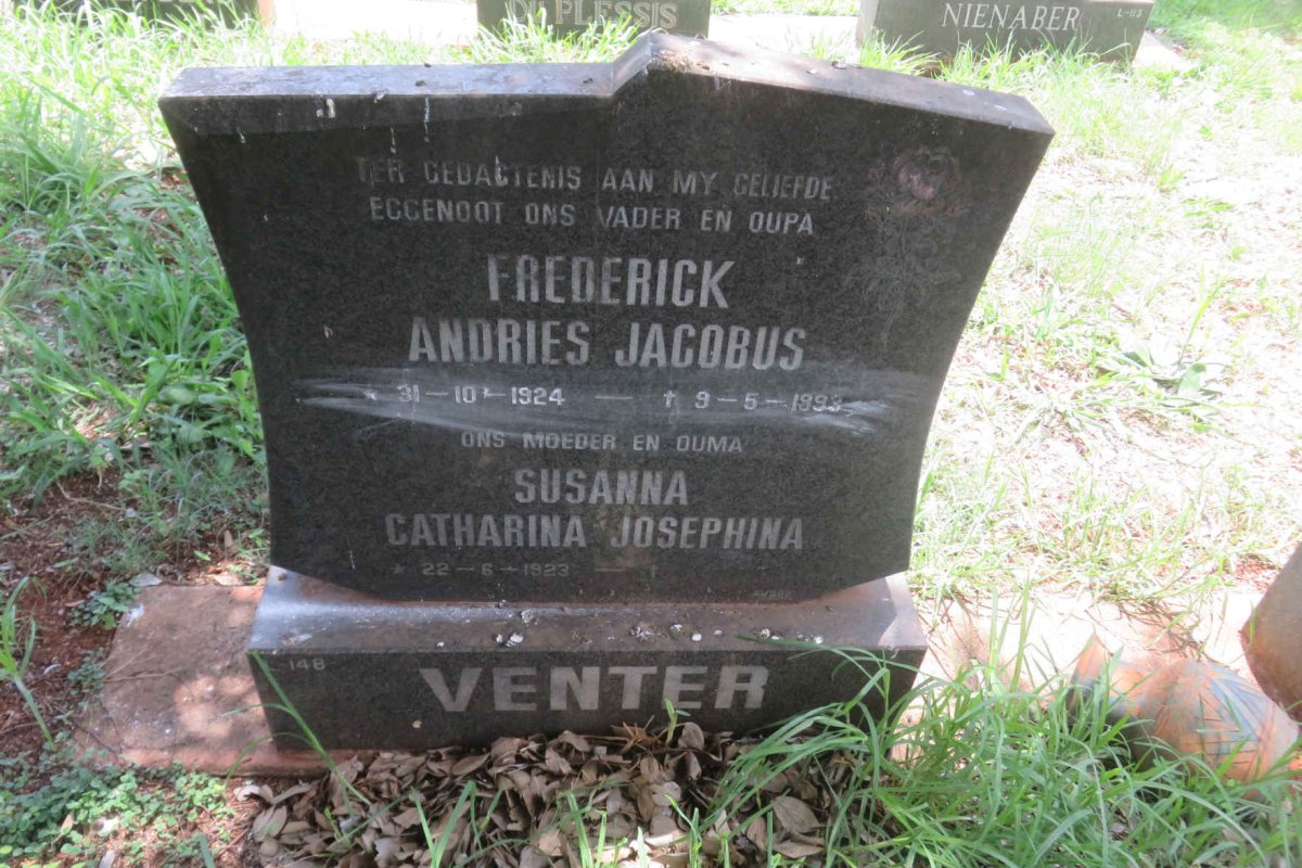 VENTER Frederick Andries Jacobus 1924-1993 &amp; Susanna Catharina Josephina 1923-