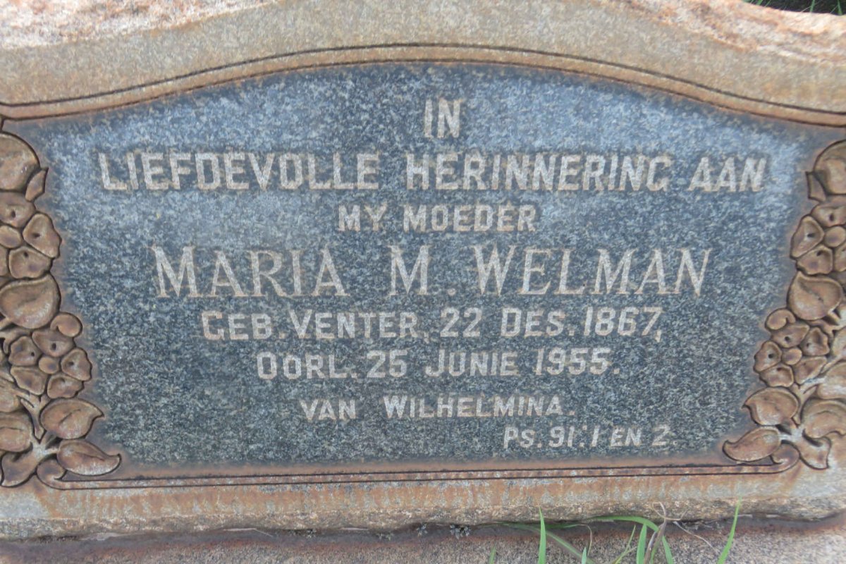 WELMAN Maria M. nee VENTER 1867-1955