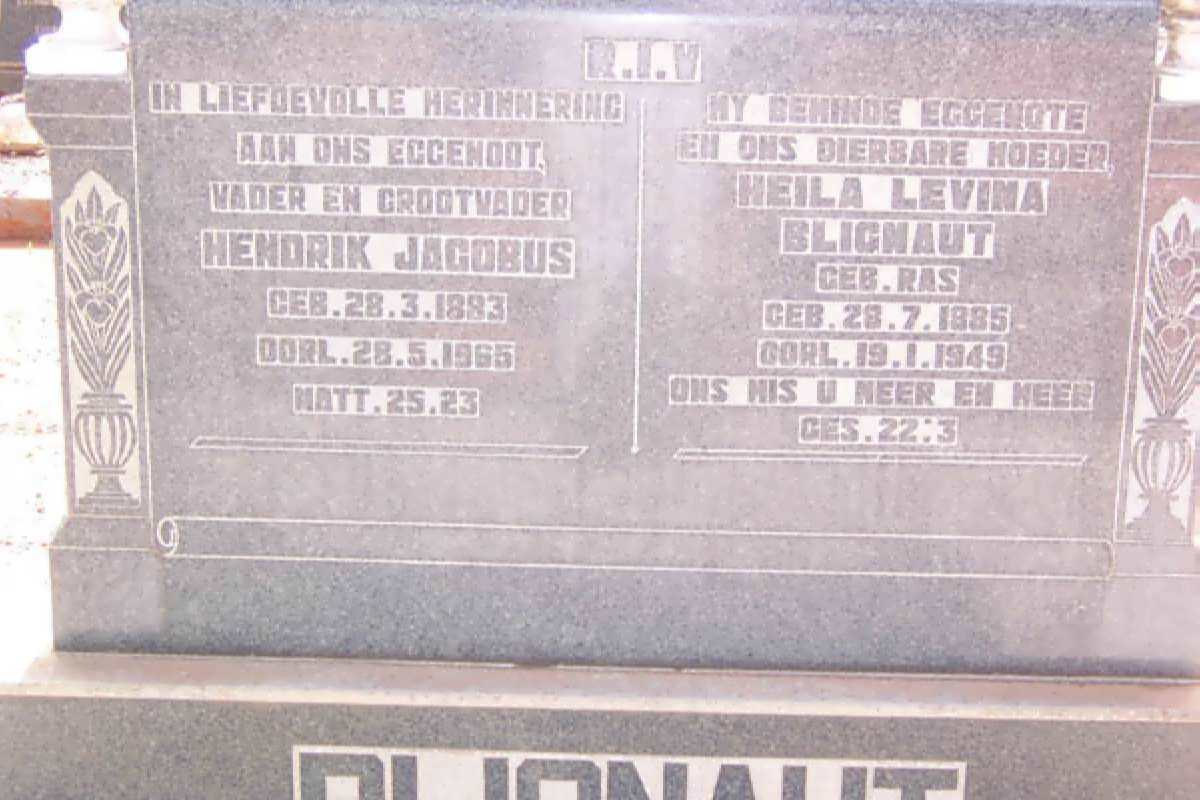 BLIGNAUT Hendrik Jacobus 1883-1965 &amp; Heila Levina RAS 1885-1949
