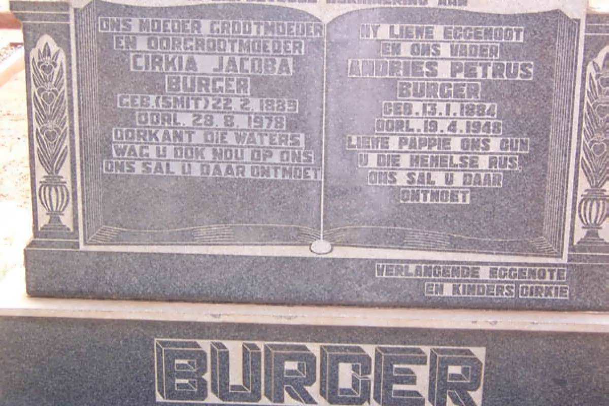 BURGER Andries Petrus 1884-1948 &amp; Cirkia Jacoba SMIT 1889-1978