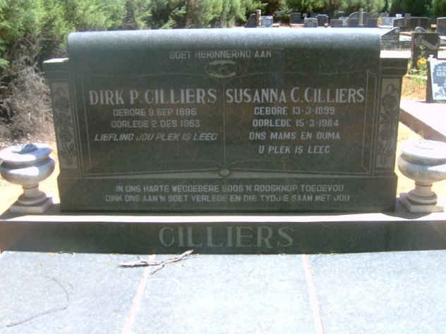 CILLIERS Dirk P. 1886-19?3 &amp; Susanna C. 1899-19?4