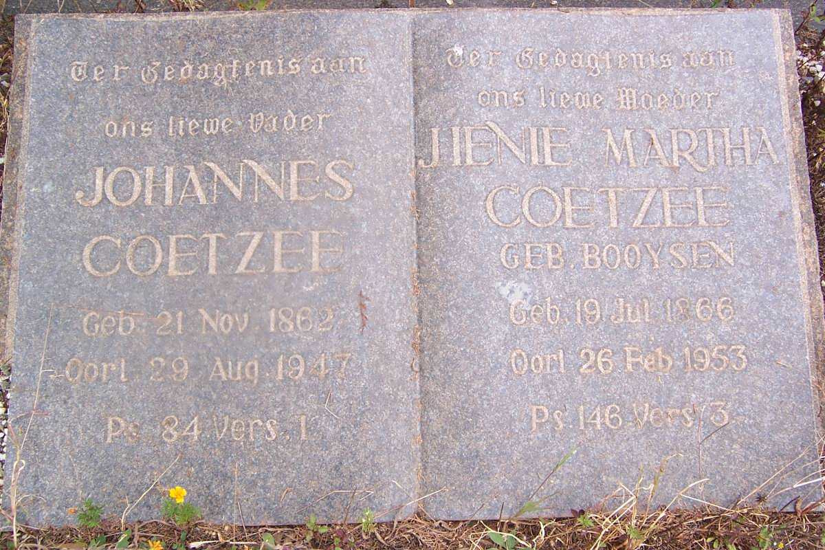 COETZEE Johannes 1862-1947 &amp; Jienie Martha BOOYSEN 1866-1953