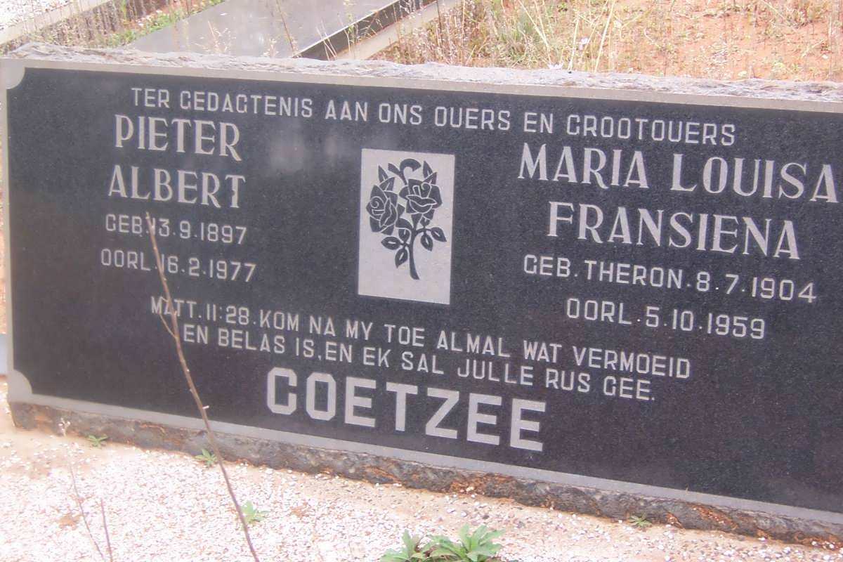 COETZEE Pieter Albert 1897-1977 &amp; Maria Louisa Fransiena THERON 1904-1959
