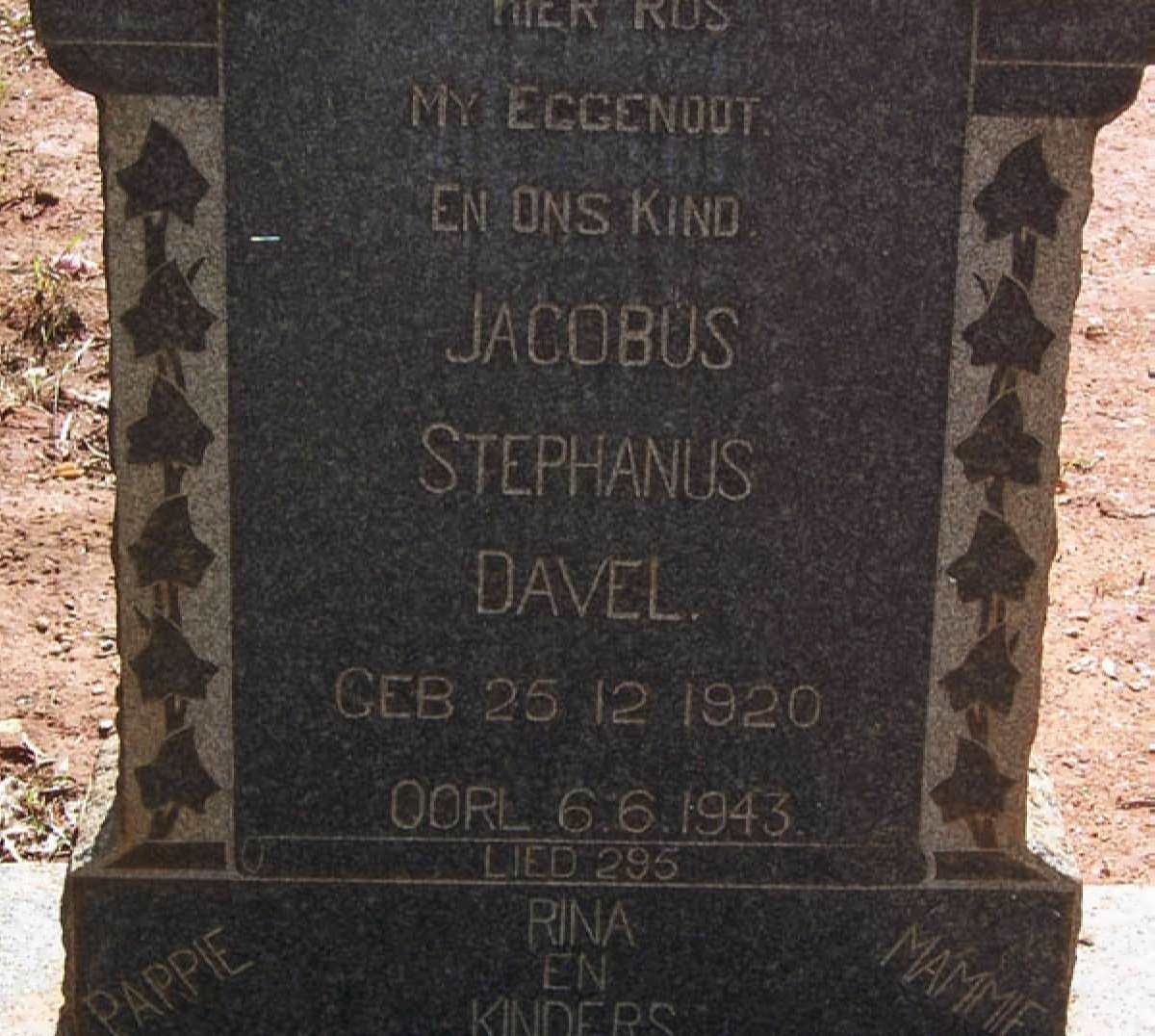 DAVEL Jacobus Stephanus 1920-1943