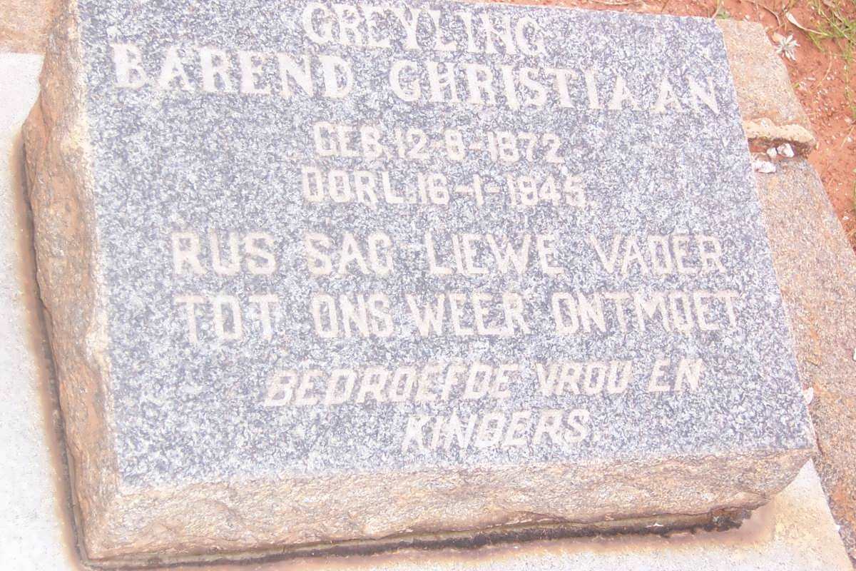 GREYLING Barend Christiaan 1872-1945