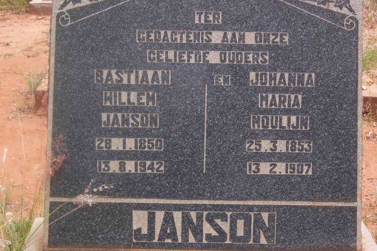 JANSON Bastiaan Willem 1850-1942 &amp; Johanna Maria MOULIJN 1853-1907