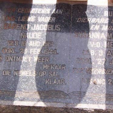 NAUDE Barend Jacobus 1861-1944 &amp;  Susanna Magaretha V.D. MERWE 1861-1940